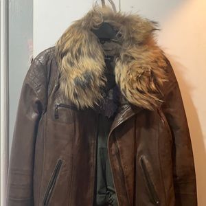 Andrew Marc  leather coat w/ genuine fox collar